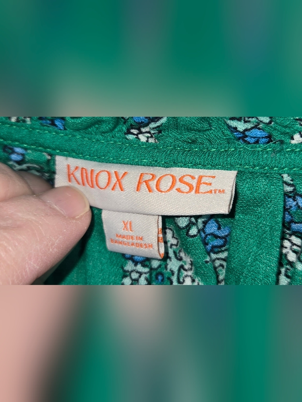 Knox Rose Green White Blue Paisley Boho V Neck Tassel Puff Sleeve Top Sz XL - Picture 3 of 4